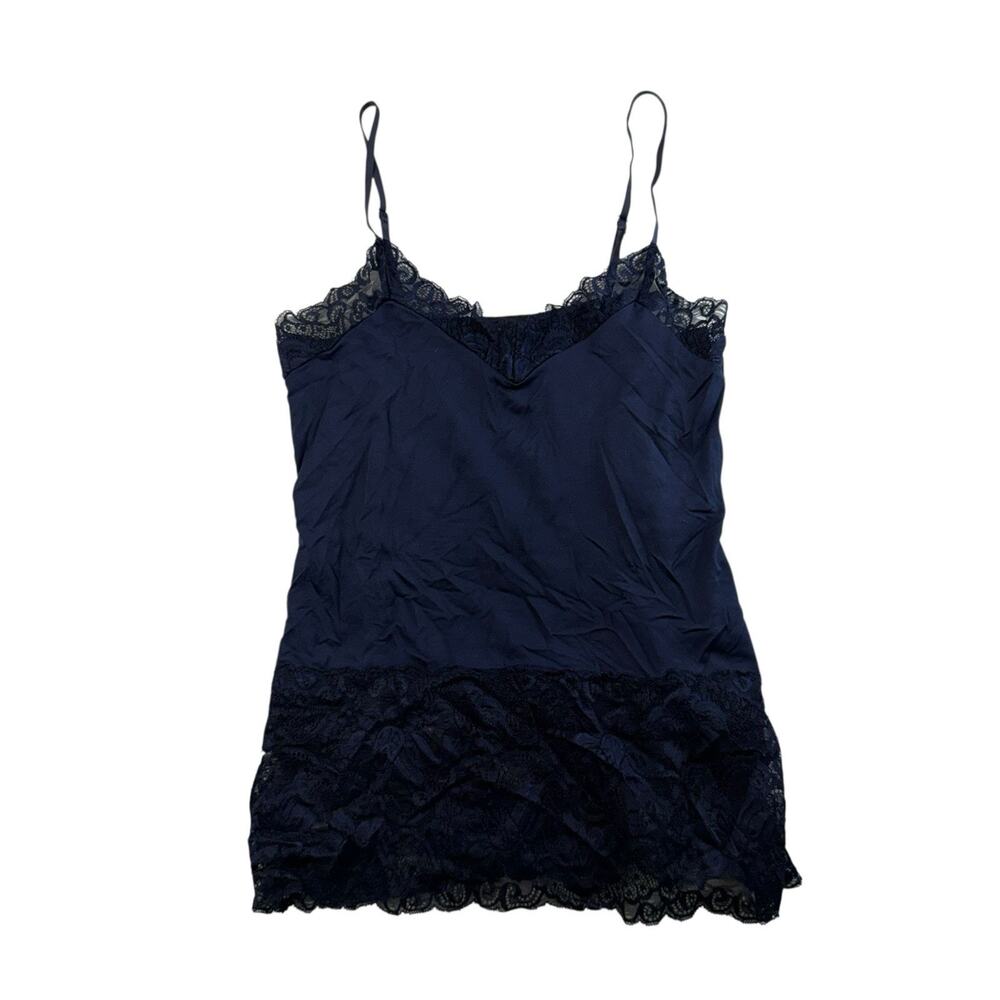 Y2K Style Lace Trim Tank Top Size S Blue Elena Gilbert Preppy 90s Womens Stretch